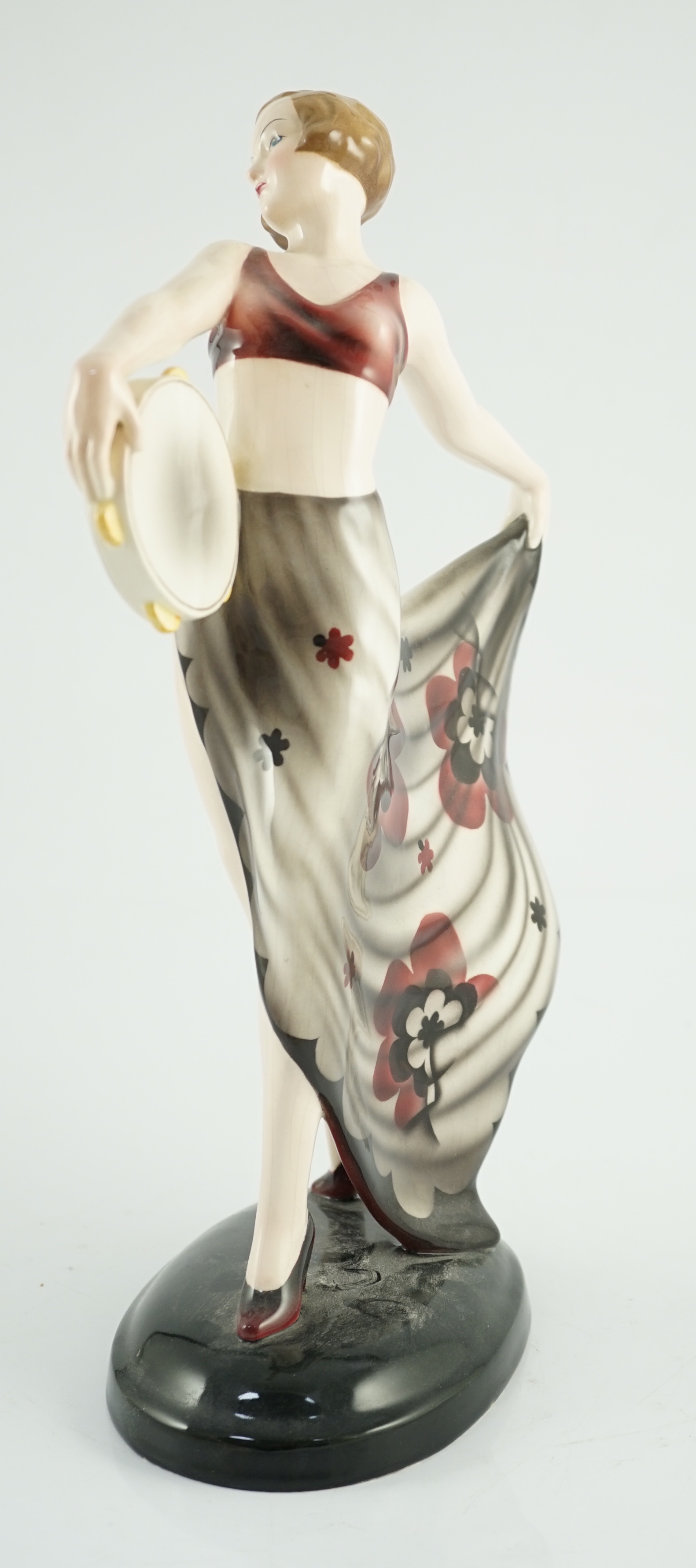 Stefan Dakon for Goldscheider, an Art Deco pottery figure 'Tambourine Dancer', c.1935